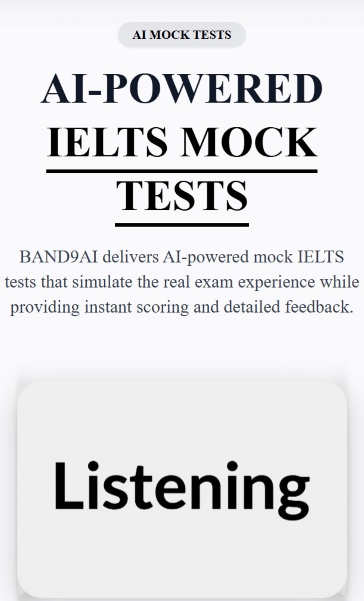 Band9AI IELTS simulation mirrors exam pressure pacing and unpredictability—AI mock test not an online course