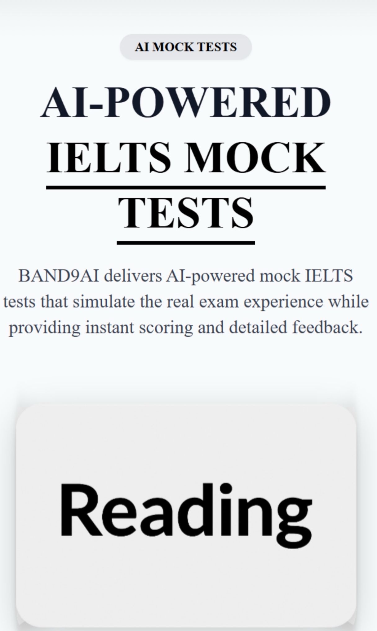 Full IELTS mock simulation Listening Reading Writing Speaking—Mustafa Darras Band9AI EdTech architecture