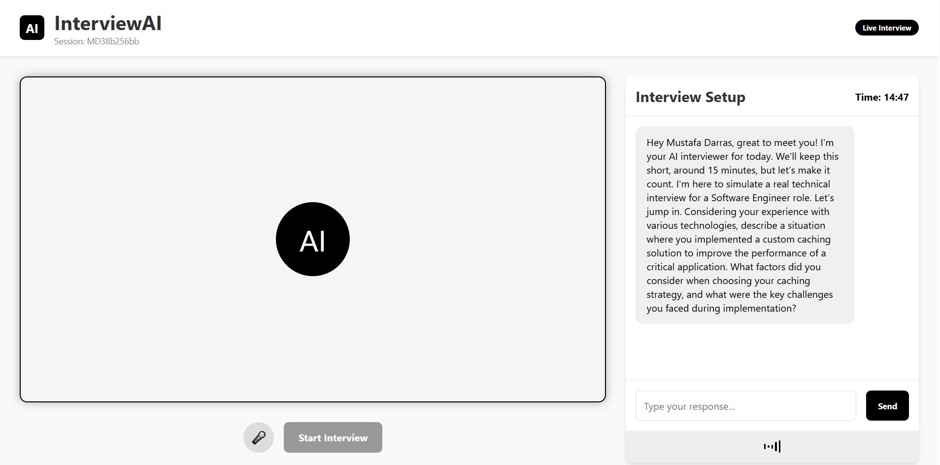 InterviewAI.ca live MVP—Mustafa Darras built-in-public AI interview coach and performance engineering for careers